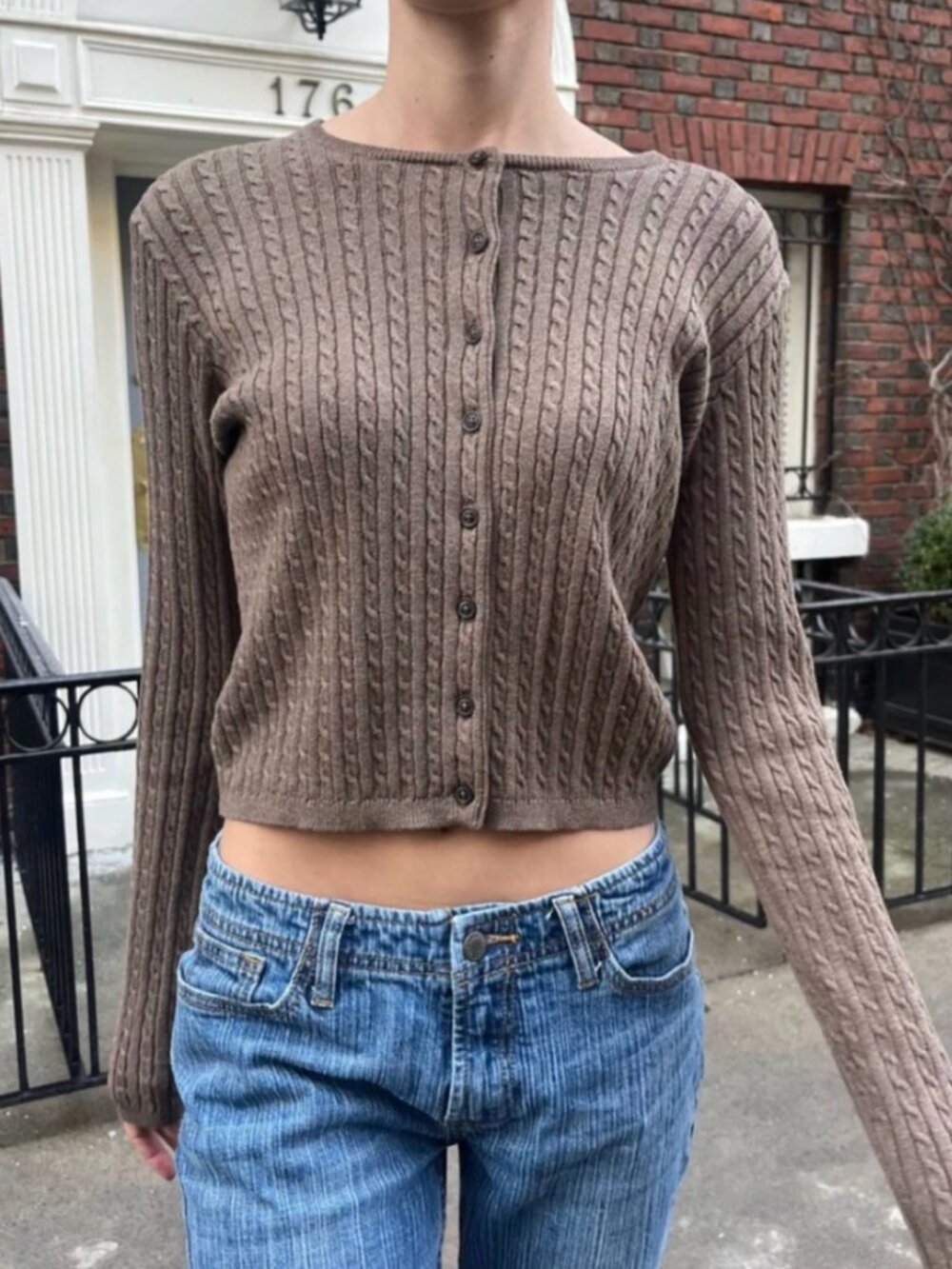 Brandy Melville Brown Zoe Cable Knit Cardigan